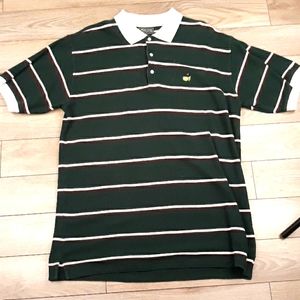 MASTERS Dark Green Striped Cotton Sz‎ L Polo Mens Short Sleeve Shirt